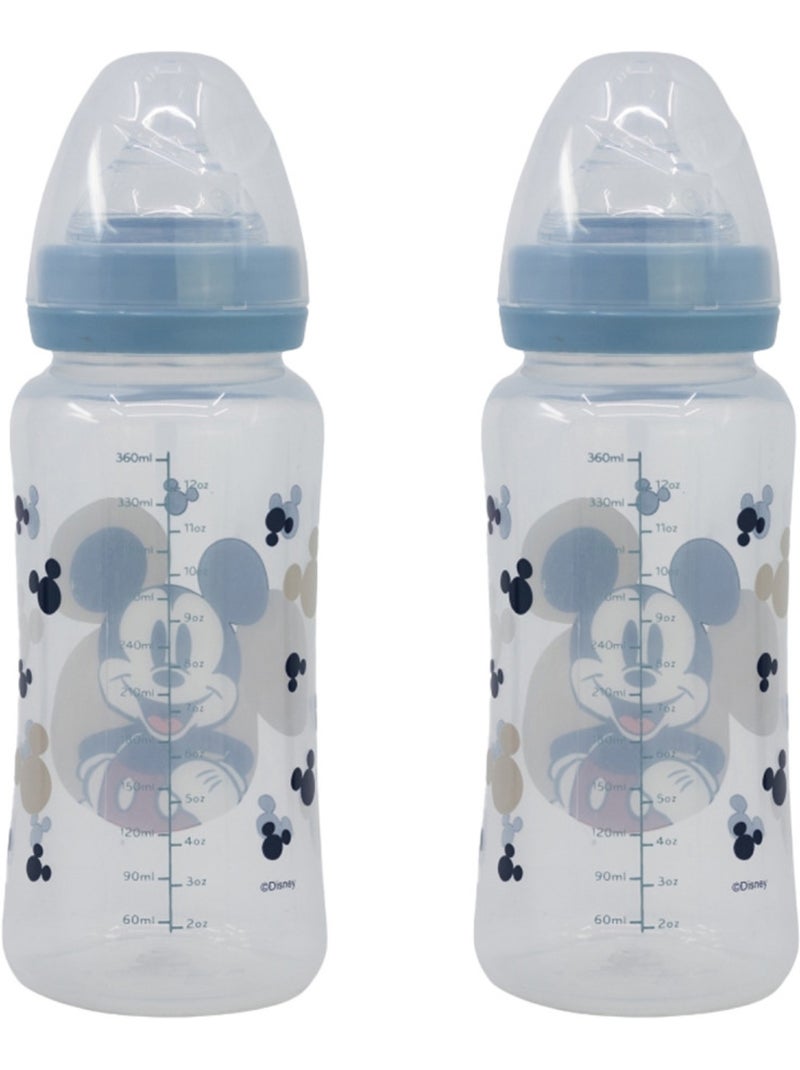 Lot de 2 biberons 360 ml tetine silicone debit 3 positions mickey collector Bleu - Kiabi