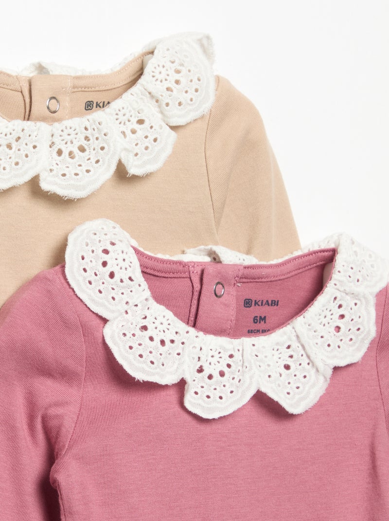 Lot de 2 bodies avec col en broderie anglaise Beige - Kiabi