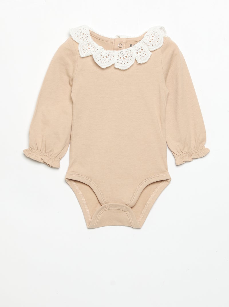 Lot de 2 bodies avec col en broderie anglaise Beige - Kiabi