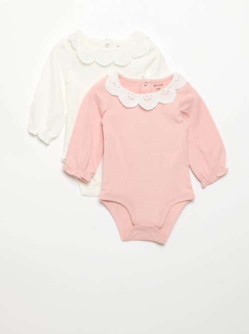 Lot de 2 bodies avec col en broderie anglaise - Kiabi Lot de 2 bodies avec col en broderie anglaise - Kiabi