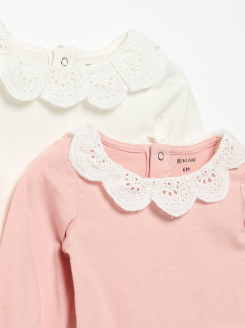 Lot de 2 bodies avec col en broderie anglaise - Kiabi Lot de 2 bodies avec col en broderie anglaise - Kiabi