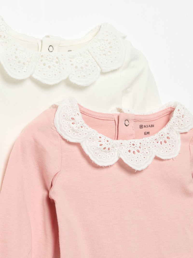 Lot de 2 bodies avec col en broderie anglaise Blanc - Kiabi