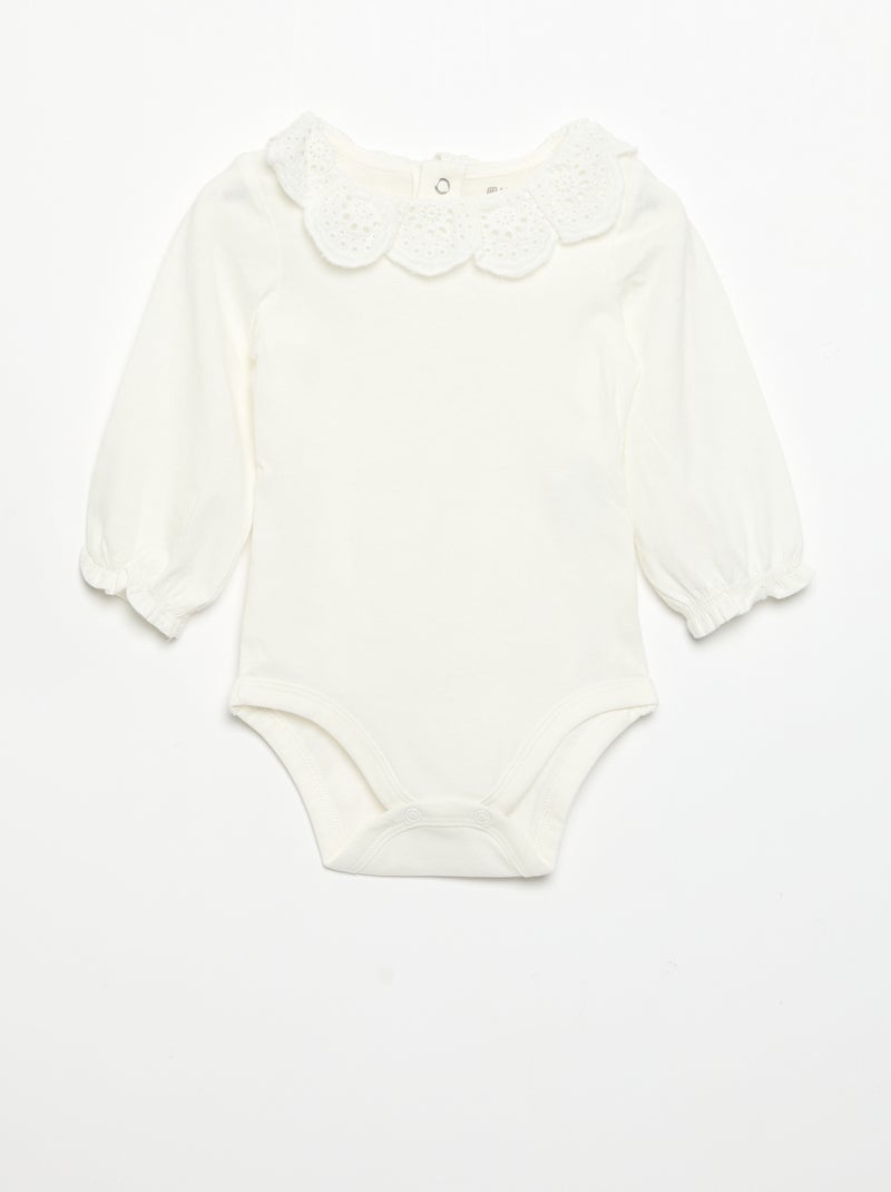 Lot de 2 bodies avec col en broderie anglaise Blanc - Kiabi