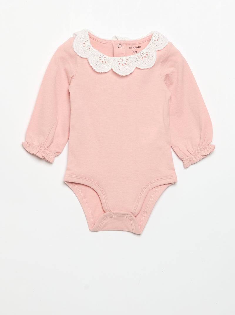 Lot de 2 bodies avec col en broderie anglaise Blanc - Kiabi