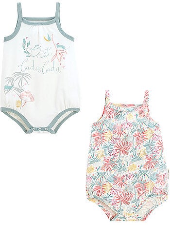 Petit Béguin - Lot De 2 Bodies Bébé Sans Manches Biscarosse, 100% Coton Bio Confort Été, Bleu Et Écru