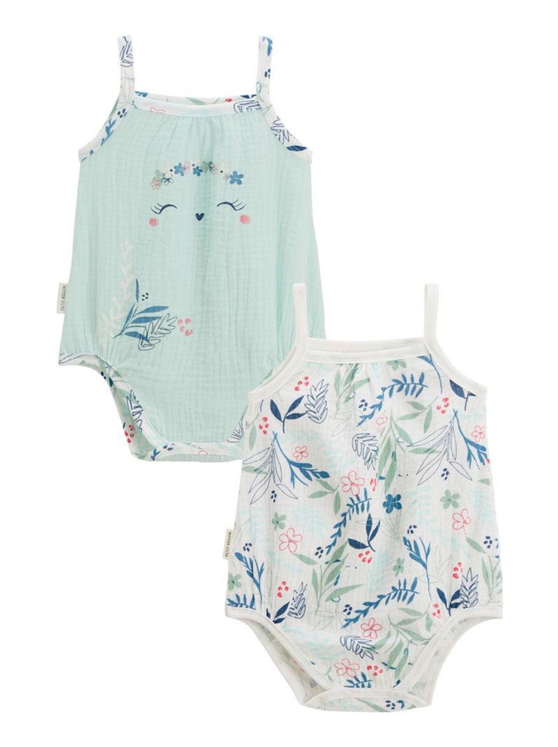 Lot de 2 bodies bébé à bretelles Dahlia Bleu - Kiabi