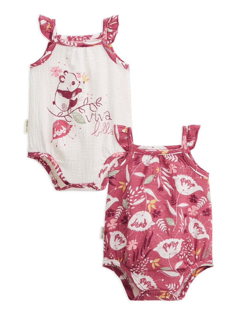 Lot de 2 bodies bébé à bretelles en gaze de coton Alba Rose - Kiabi