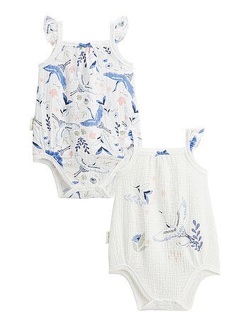 Lot de 2 bodies bébé à bretelles en gaze de coton Tiana
