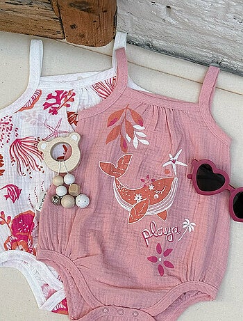 Lot de 2 bodies bébé en gaze de coton Bahamas