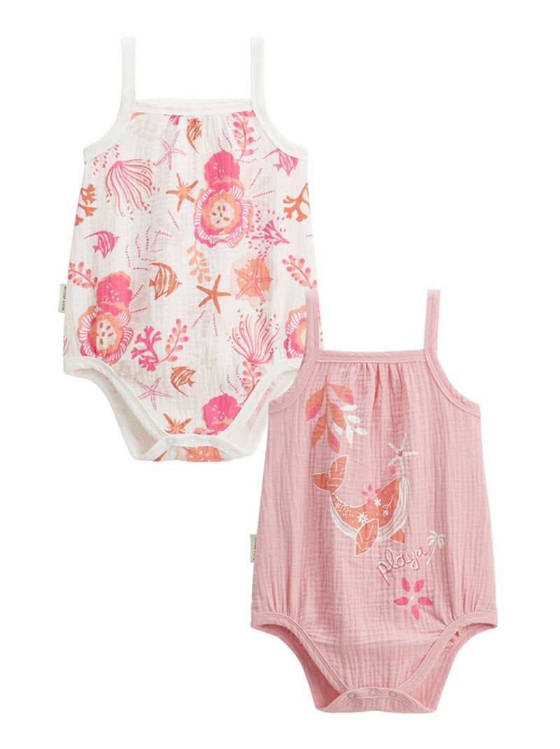 Lot de 2 bodies bébé en gaze de coton Bahamas Rose - Kiabi