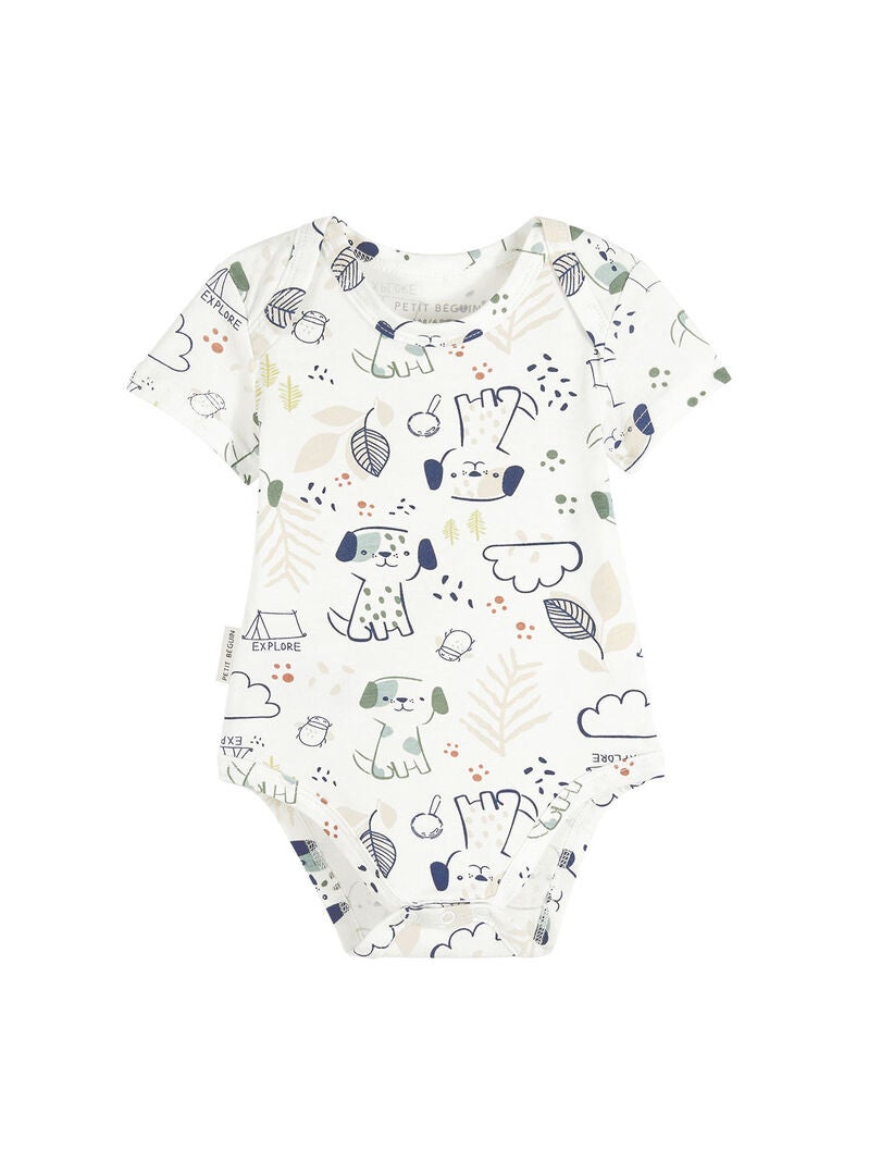 Lot De 3 Bodies Manches Courtes Imprimé En Coton BIO GOTS ECRU Pour