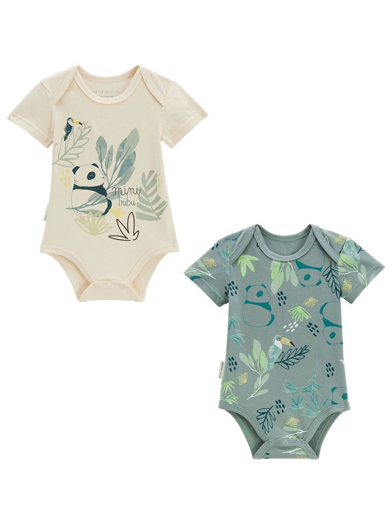 Lot de 2 bodies bébé manches courtes Mini Tribu Vert - Kiabi