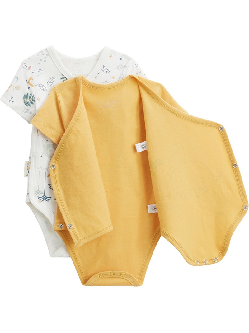 Lot de 2 bodies bébé manches courtes ouverture croisée Hawaiki Jaune - Kiabi