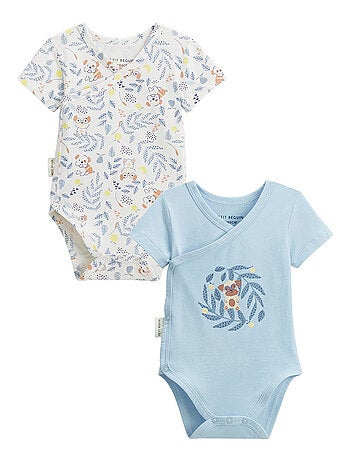 Lot de 2 bodies bébé manches courtes ouverture croisée Zeste d'amour