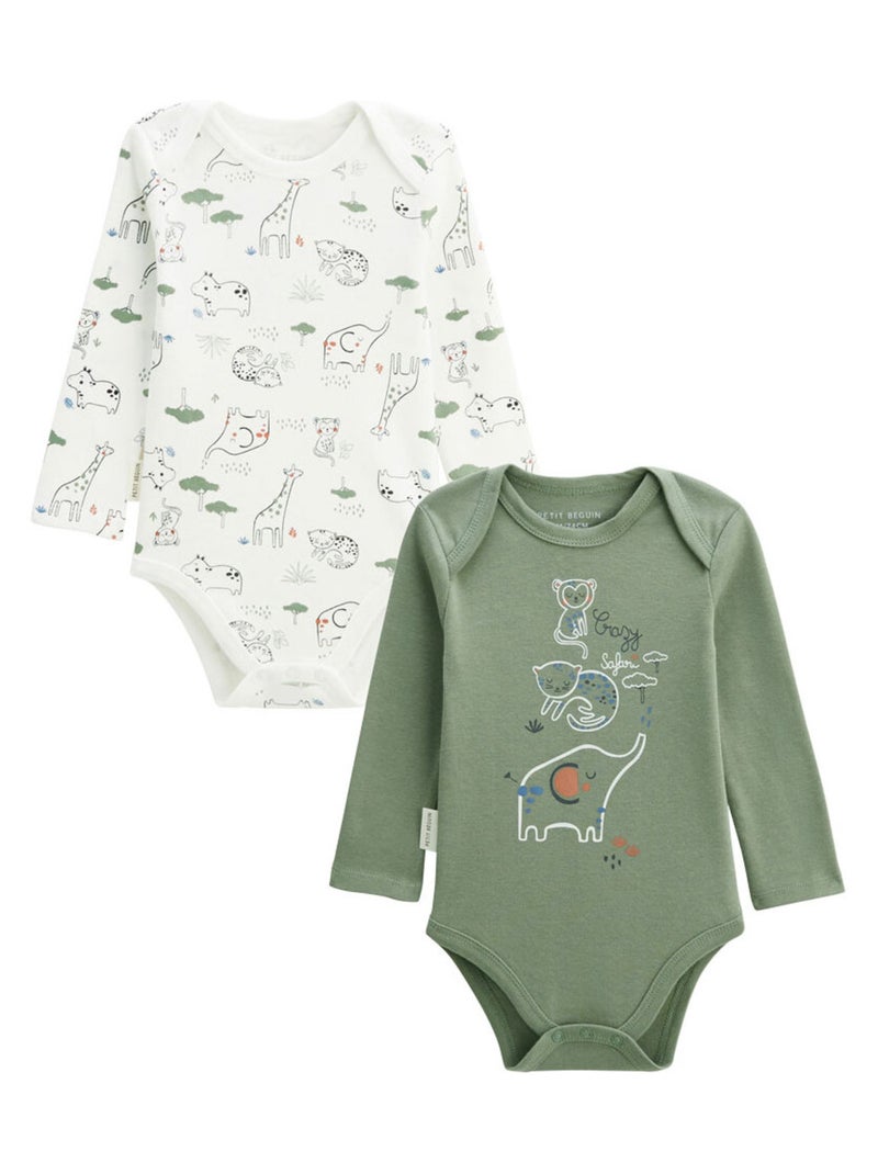 Lot de 2 bodies bébé manches longues Crazy Safari Kaki - Kiabi