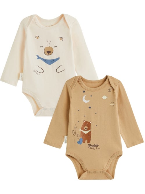 Lot de 2 bodies bébé manches longues Moka - Kiabi Lot de 2 bodies bébé manches longues Moka - Kiabi