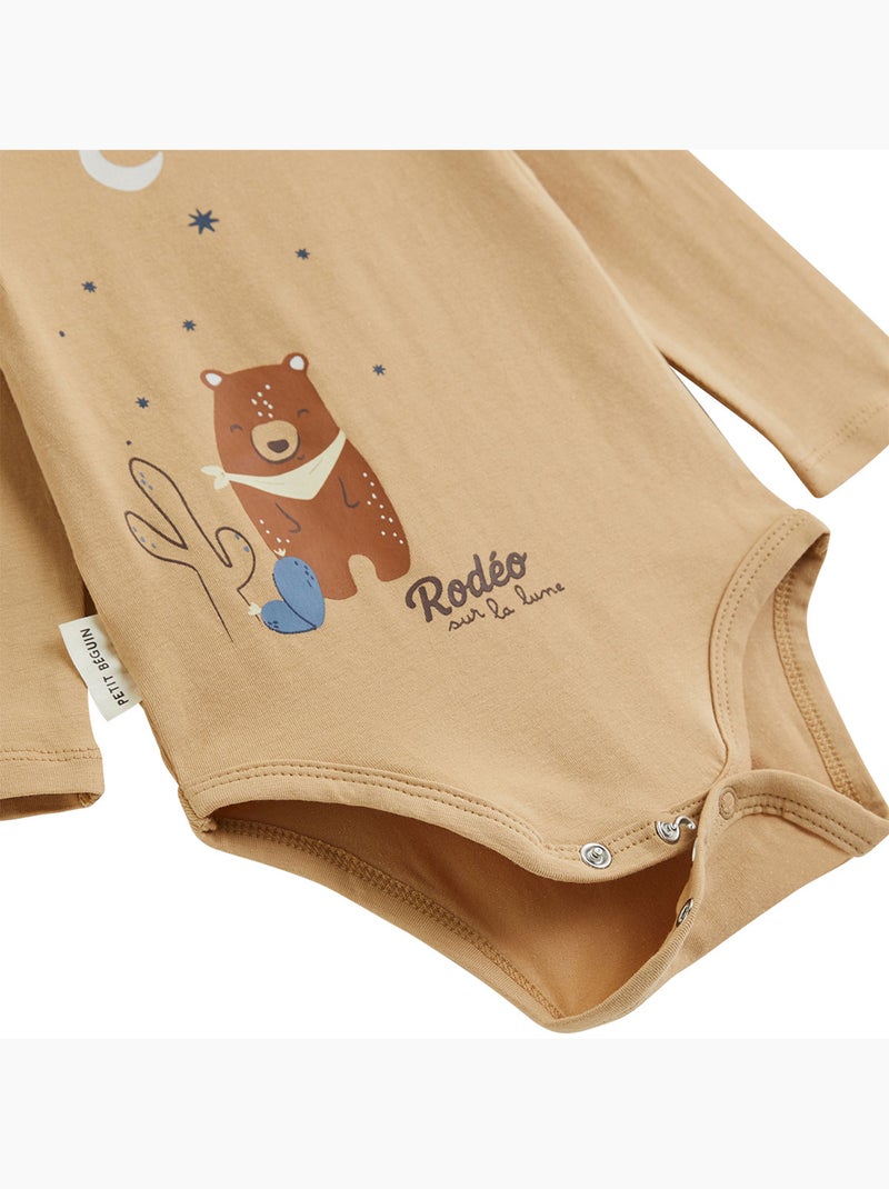 Lot de 2 bodies bébé manches longues Moka Marron - Kiabi