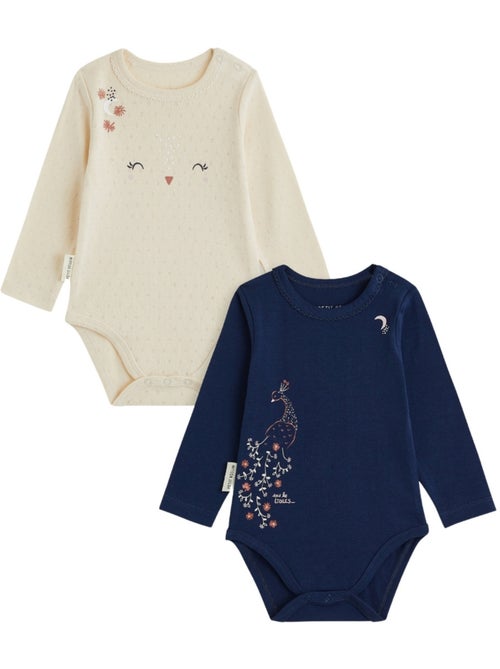 Lot de 2 bodies bébé manches longues ollie - Kiabi