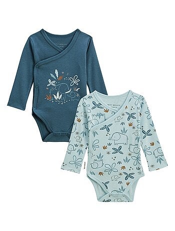 Lot de 2 bodies bébé manches longues ouverture croisée Blue Family