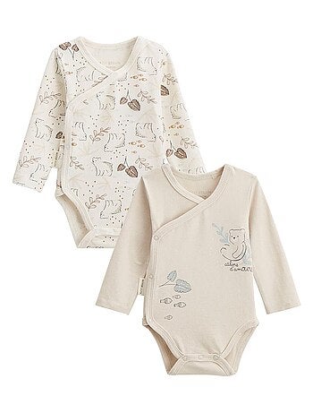 Lot de 2 bodies bébé manches longues ouverture croisée Câlins