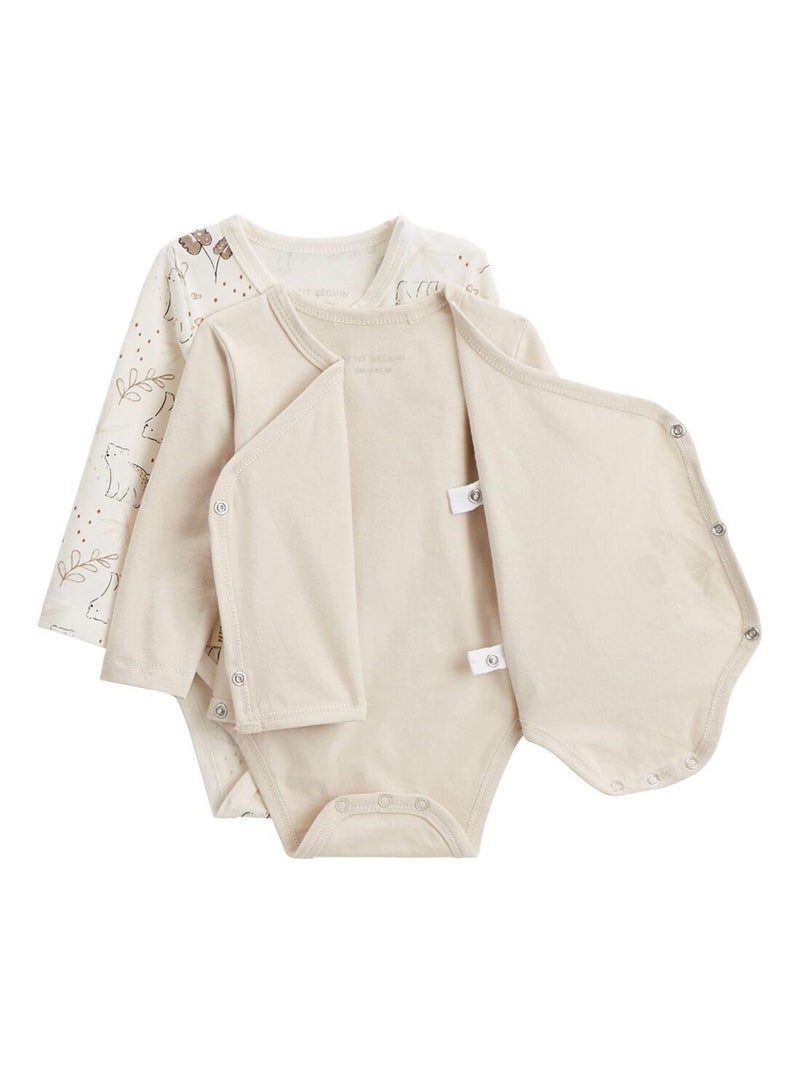 Lot de 2 bodies bébé manches longues ouverture croisée Câlins Ecru - Kiabi