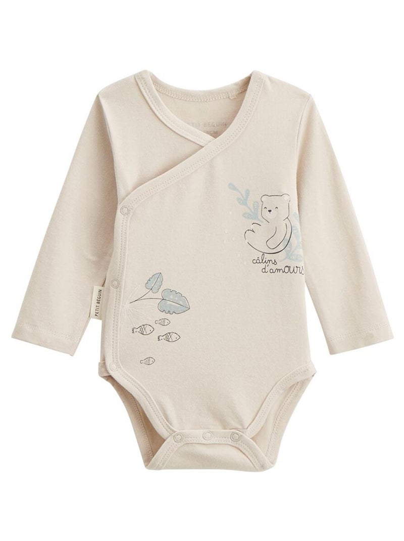Lot de 2 bodies bébé manches longues ouverture croisée Câlins Ecru - Kiabi