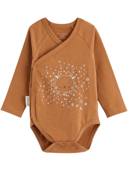 Lot de 2 bodies bébé manches longues ouverture croisée caramel - Kiabi