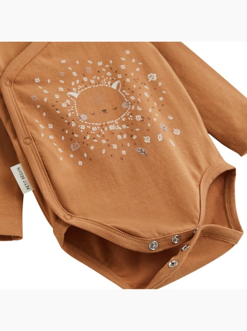 Lot de 2 bodies bébé manches longues ouverture croisée caramel - Kiabi