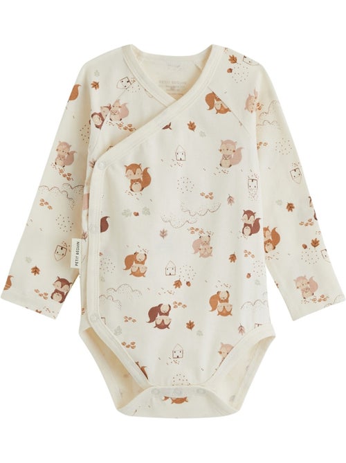 Lot de 2 bodies bébé manches longues ouverture croisée caramel - Kiabi