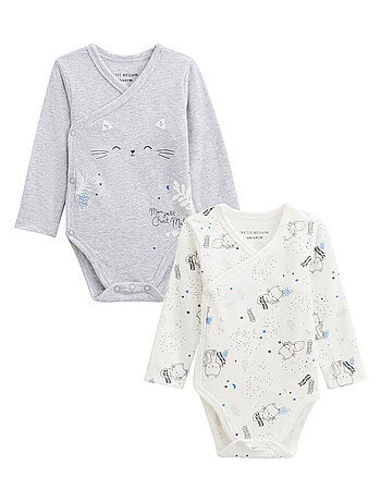 Lot de 2 bodies bébé manches longues ouverture croisée Chatmallow