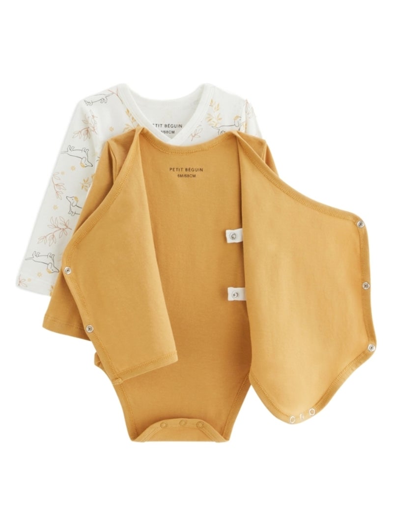 Lot de 2 bodies bébé manches longues ouverture croisée Emilie Ecru - Kiabi