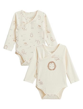 Lot de 2 bodies bébé manches longues ouverture croisée Envolée de bisous