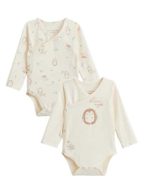 Lot de 2 bodies bébé manches longues ouverture croisée Envolée de bisous - Kiabi