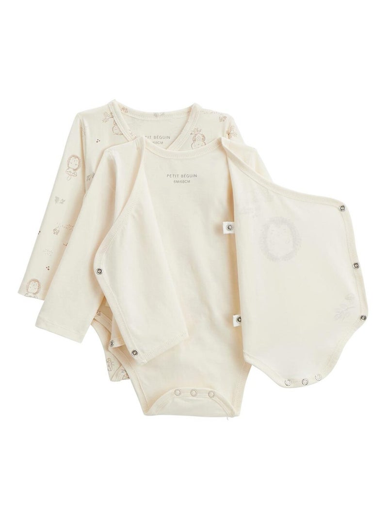 Lot de 2 bodies bébé manches longues ouverture croisée Envolée de bisous Beige - Kiabi