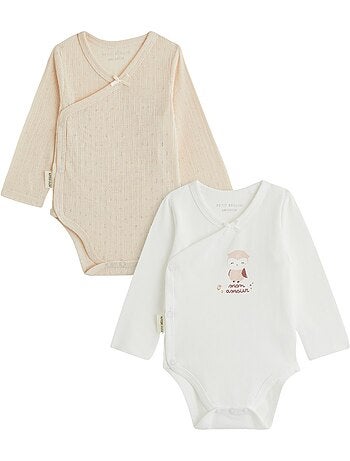 Lot de 2 bodies bébé manches longues ouverture croisée miette