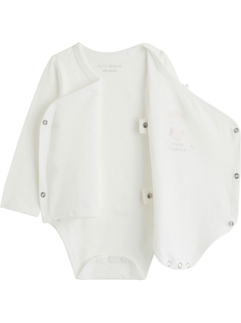 Lot de 2 bodies bébé manches longues ouverture croisée miette Ecru - Kiabi