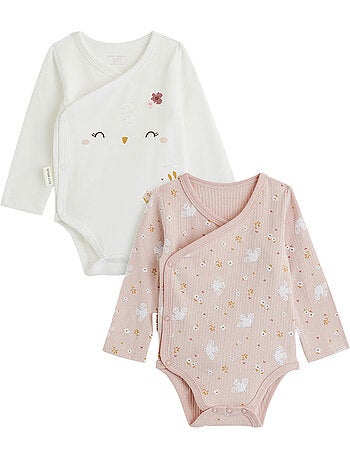 Lot de 2 bodies bébé manches longues ouverture croisée miette