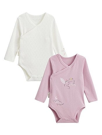 Lot de 2 bodies bébé manches longues ouverture croisée Miss Chatchatchat