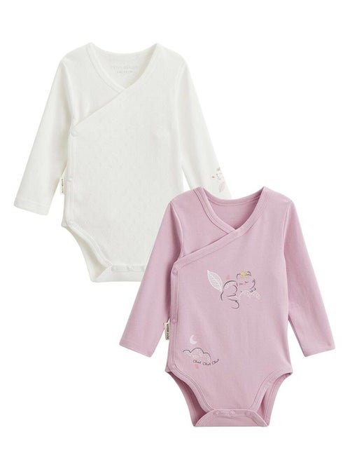 Lot de 2 bodies bébé manches longues ouverture croisée Miss Chatchatchat - Kiabi