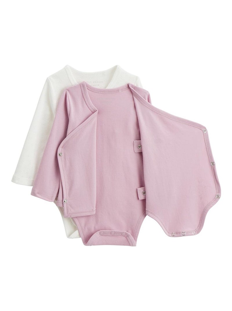 Lot de 2 bodies bébé manches longues ouverture croisée Miss Chatchatchat Rose - Kiabi