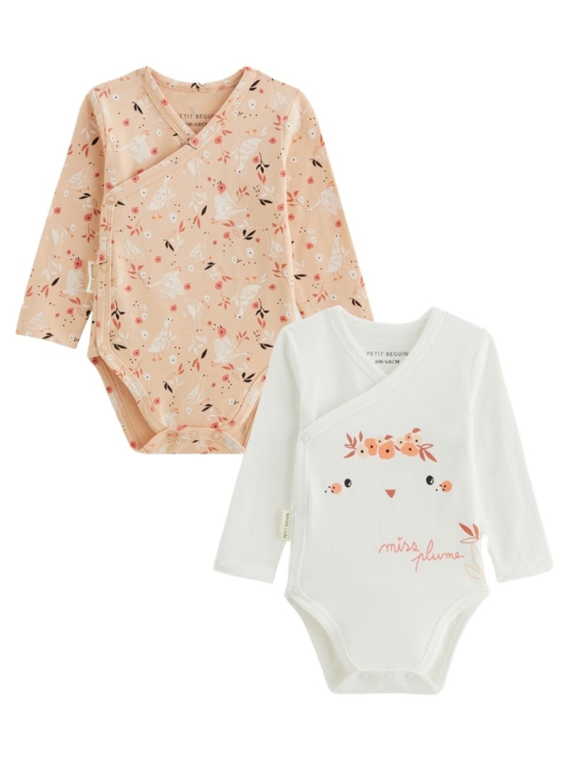 Lot de 2 bodies bébé manches longues ouverture croisée Miss Plume Ecru - Kiabi