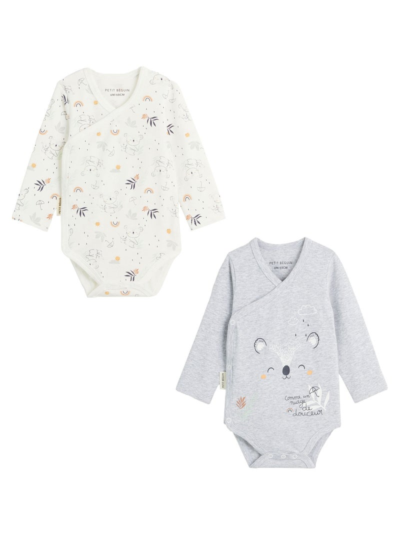 Lot de 2 bodies bébé manches longues ouverture croisée Nuage Gris Gris - Kiabi