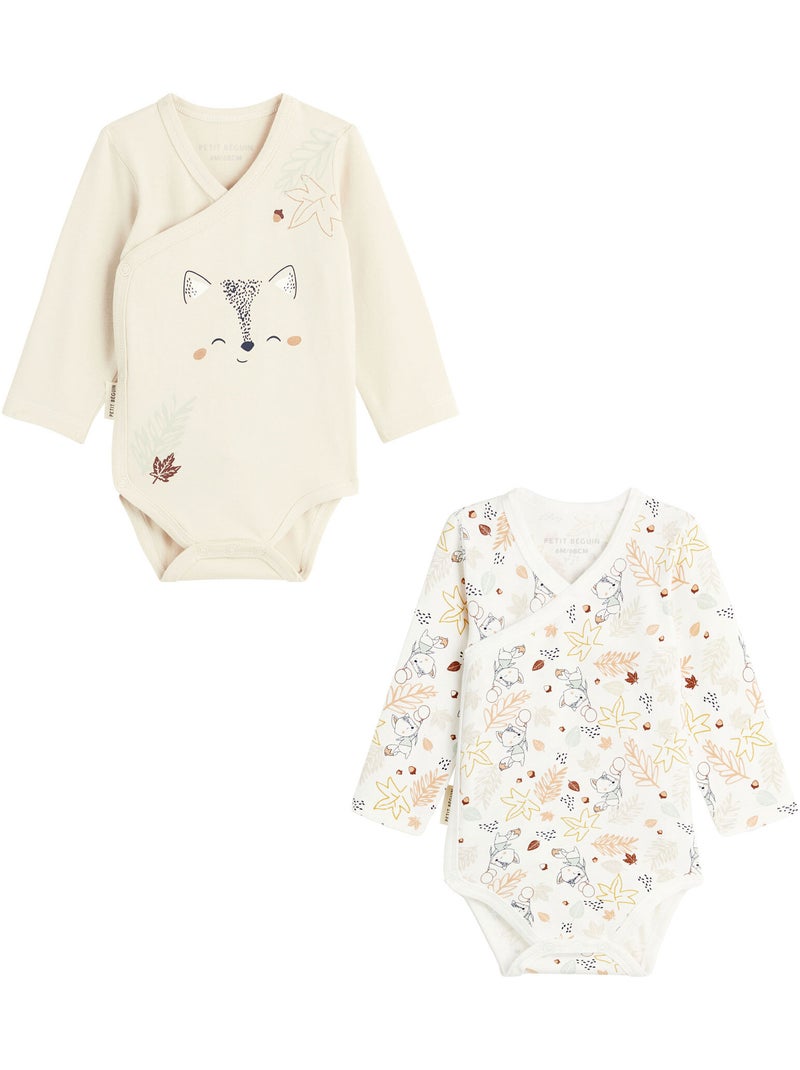 Lot de 2 bodies bébé manches longues ouverture croisée Paolo Ecru - Kiabi