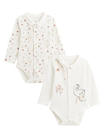 Lot de 2 bodies bébé manches longues ouverture croisée Perle