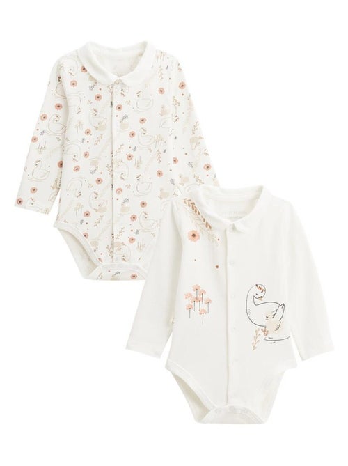 Lot de 2 bodies bébé manches longues ouverture croisée Perle - Kiabi