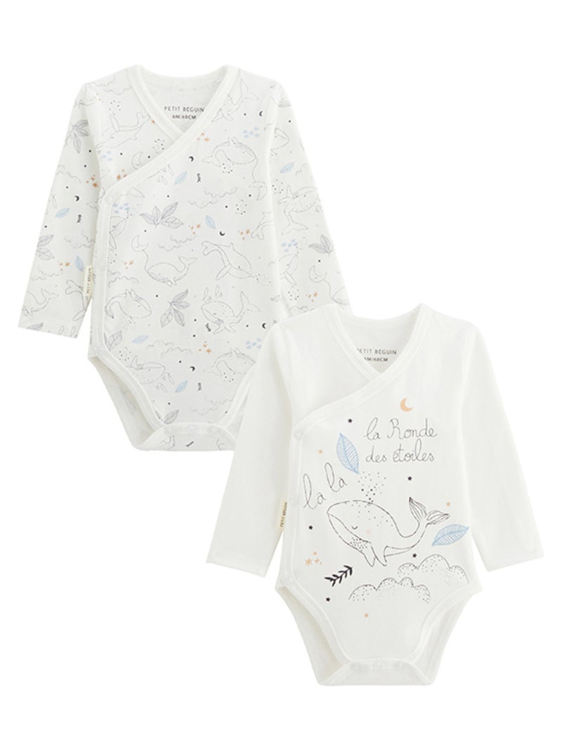 Lot de 2 bodies bébé manches longues ouverture croisée Petite Balade Ecru - Kiabi