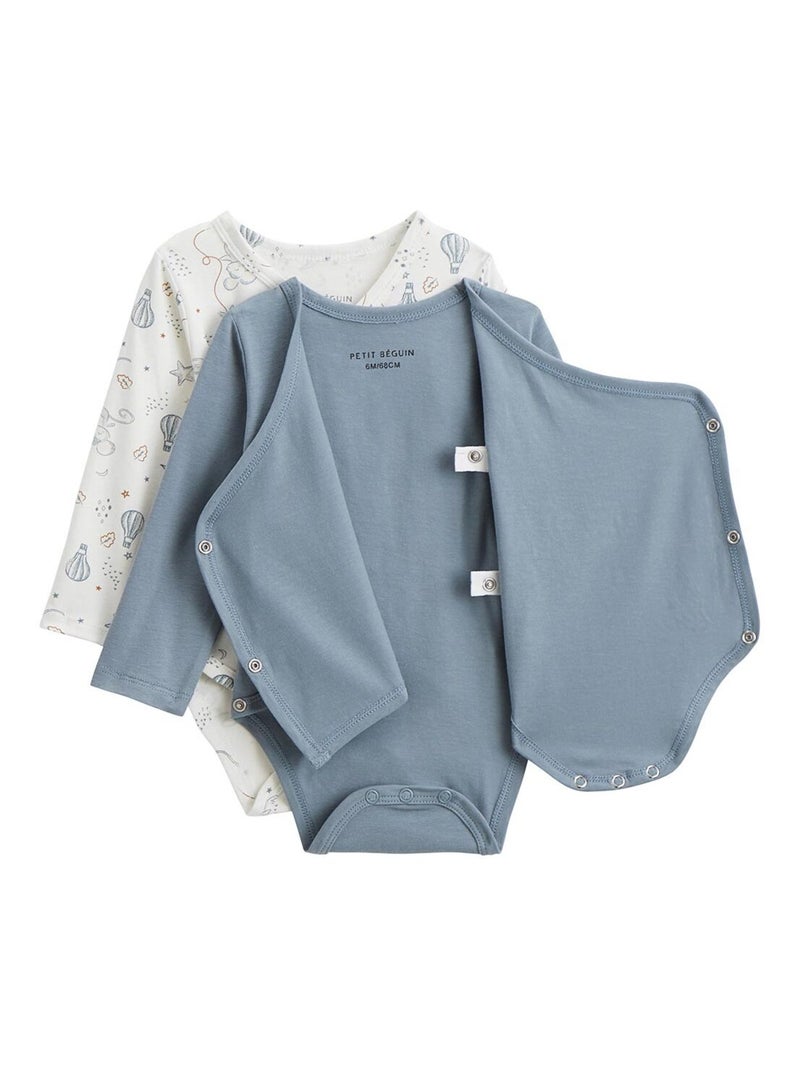 Lot de 2 bodies bébé manches longues ouverture croisée Rêverie Bleu - Kiabi