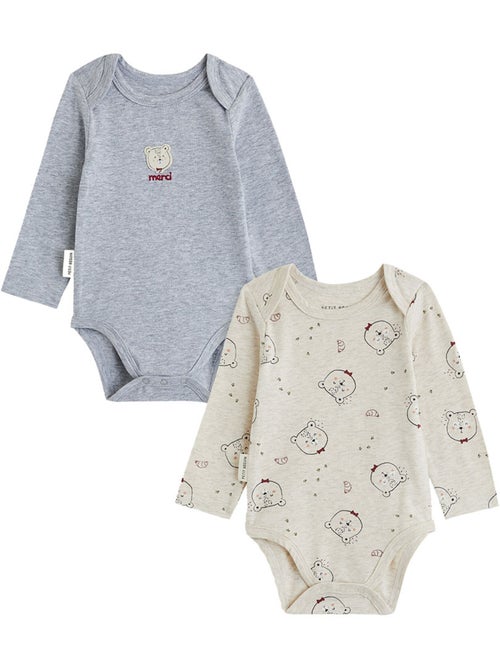 Lot de 2 bodies bébé manches longues pistache - Kiabi
