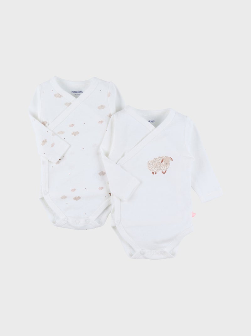 Lot de 2 bodies croisés en coton imprimé mouton Noukie's Blanc - Kiabi