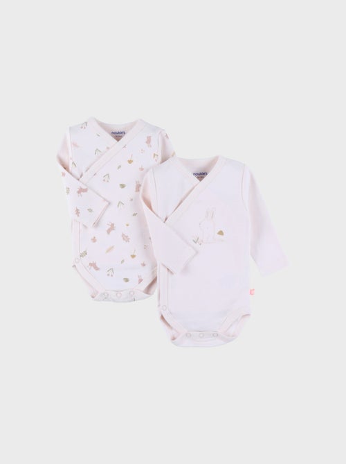 Lot de 2 bodies croisés en coton motif lapin Noukie's - Kiabi